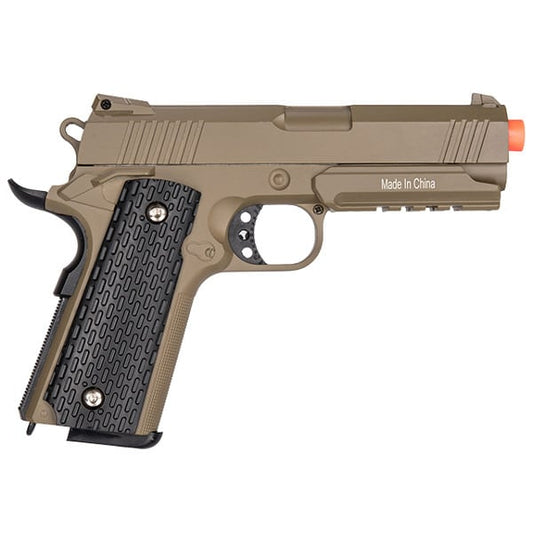 Metal 1911 Airsoft Warrior Spring Pistol With Rail in DARK EARTH