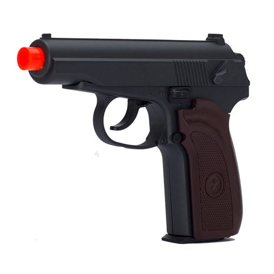 Metal Spring Airsoft Pistol in Black & Wood. Shoots 245 FPS
