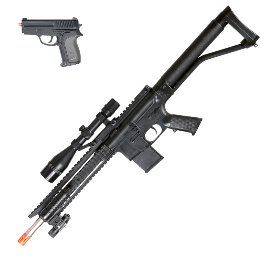 Spring Rifle Airsoft Pistol Combo Pack RIS Laser, Light, and Scope