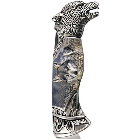8" Overall Wolf Head Lockback Folding Pocket Knife in a Gift Box Style-6