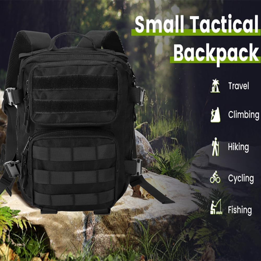Mini Tactical Backpack,Small Fitness Daypack for Multifunctional Fitness Outdoor Sport Camping Bag(Black)