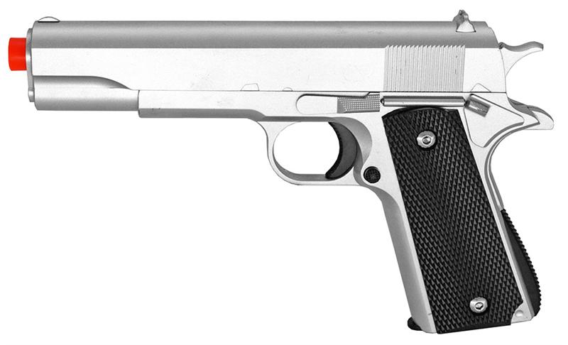 1911 Replica Silver Finish Airsoft Spring Pistol Metal Heavy