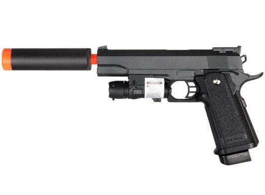 1911 A1 Metal Airsoft Spring Pistol with Silencer & Laser