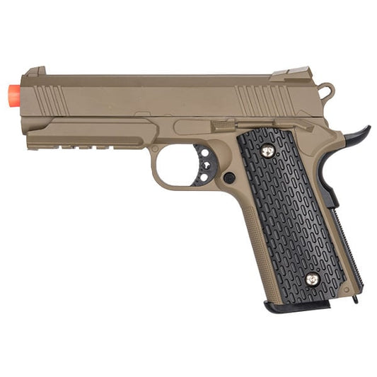 Metal 1911 Airsoft Warrior Spring Pistol With Rail in DARK EARTH