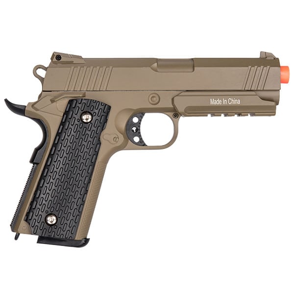 Metal 1911 Airsoft Warrior Spring Pistol With Rail in DARK EARTH