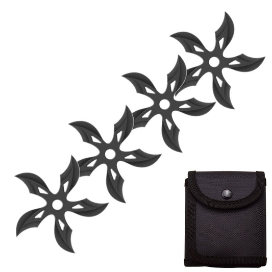 4 PC Set Black Ninja Throwing Stars Anime Shuriken Knife Curve Blade Five-Sided
