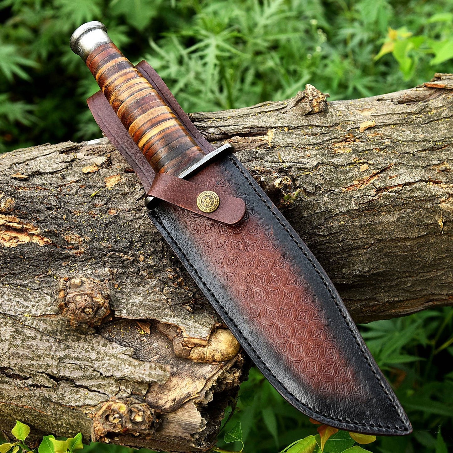 13" Damascus Steel Custom Handmade Military Bowie Fixed Blade Knife