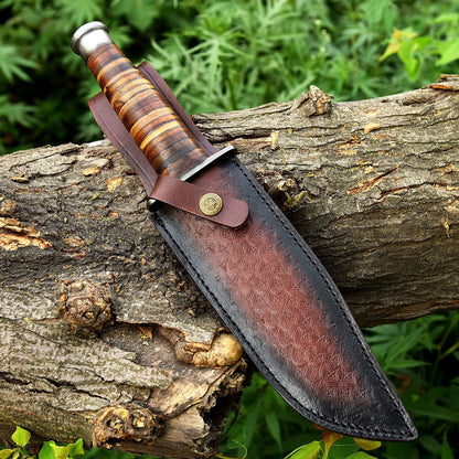 13" Damascus Steel Custom Handmade Military Bowie Fixed Blade Knife
