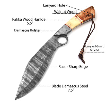 13" Damascus Steel Custom Handmade Kukri Machete Hunting Knife