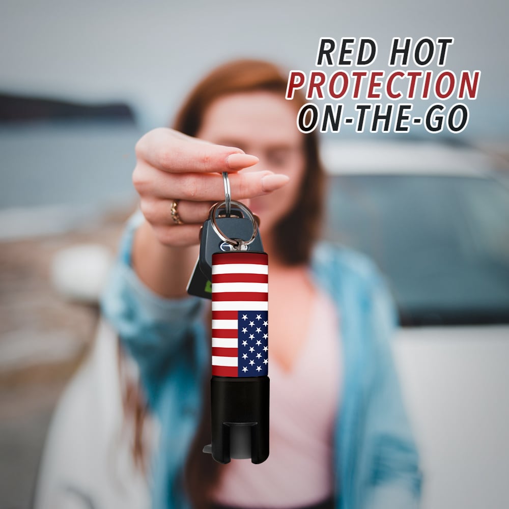 USA Flag Keychain Mini Pepper Spray for Self Defense - Safety Twist Top to Prevent Accident