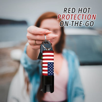 USA Flag Keychain Mini Pepper Spray for Self Defense - Safety Twist Top to Prevent Accident