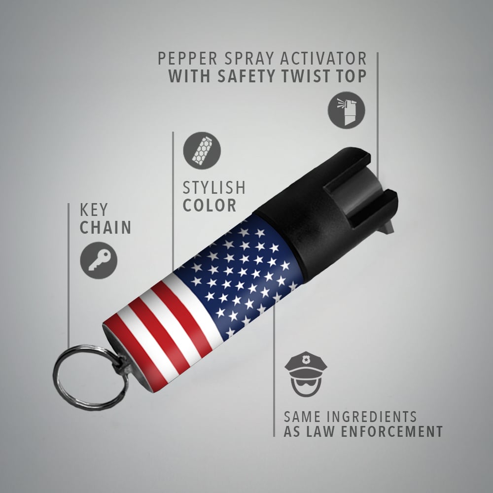 USA Flag Keychain Mini Pepper Spray for Self Defense - Safety Twist Top to Prevent Accident
