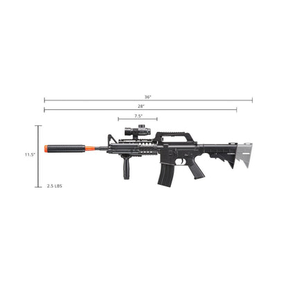 M4 S-System TacSpec Spring Airsoft Rifle with Red Dot Scope, Flashlight, and Foregrip