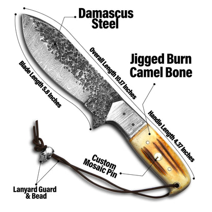 10.5" Custom Handmade Hammered Damascus Steel Hunting Skinning Knife