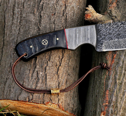 Custom Handmade Hammered Damascus Steel Hunting Skinning Knife