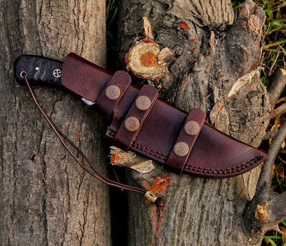 Custom Handmade Hammered Damascus Steel Hunting Skinning Knife