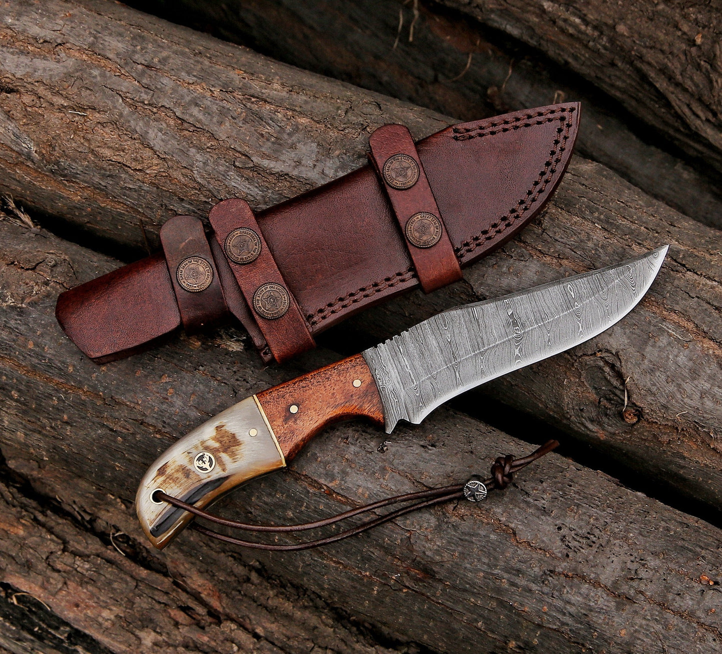 10" Custom Handmade Damascus Steel Hunting Skinning Knife Ram