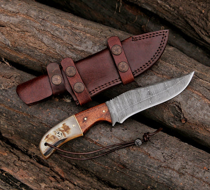 10" Custom Handmade Damascus Steel Hunting Skinning Knife Ram