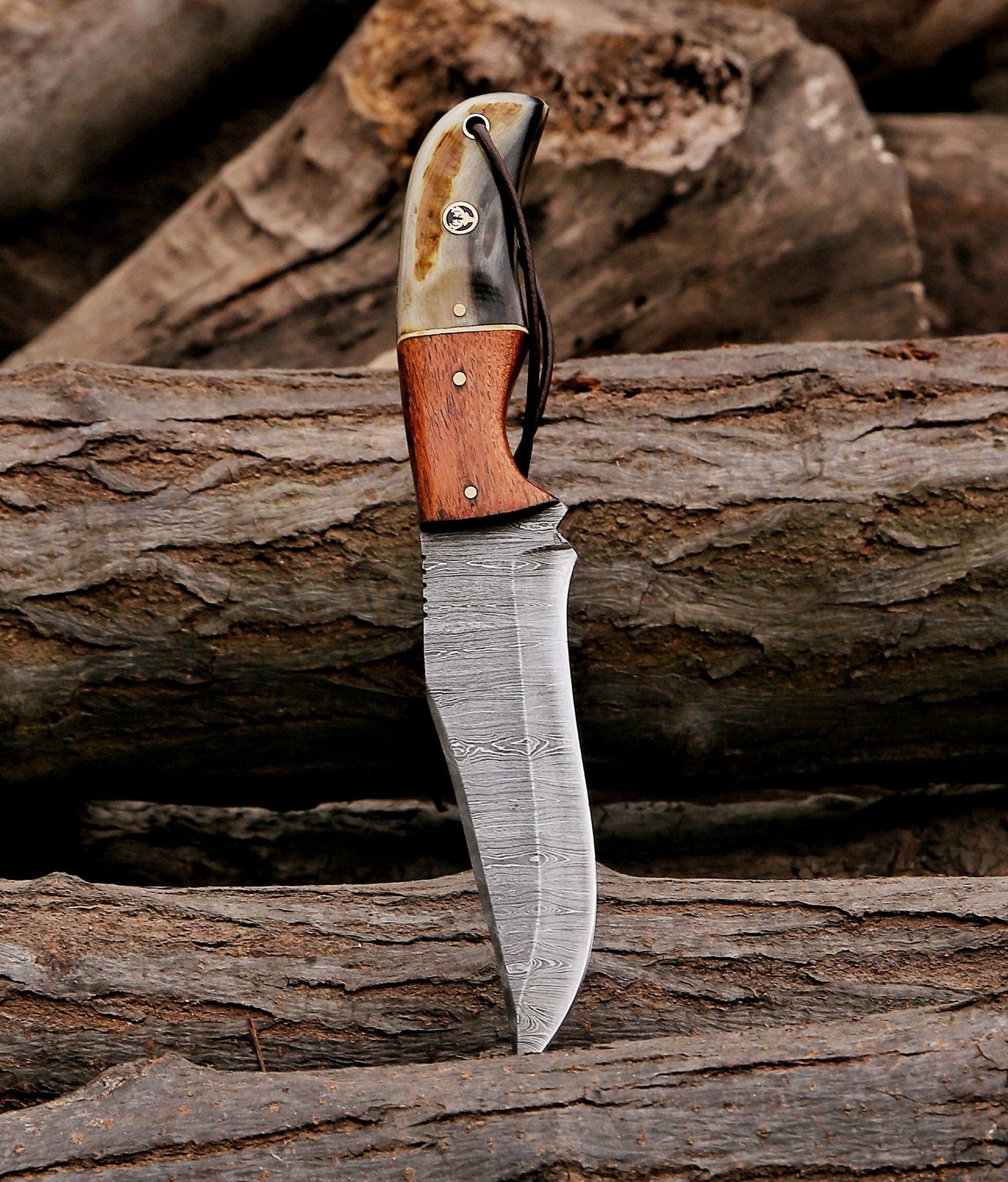 10" Custom Handmade Damascus Steel Hunting Skinning Knife Ram