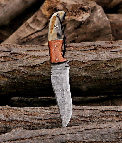 10" Custom Handmade Damascus Steel Hunting Skinning Knife Ram