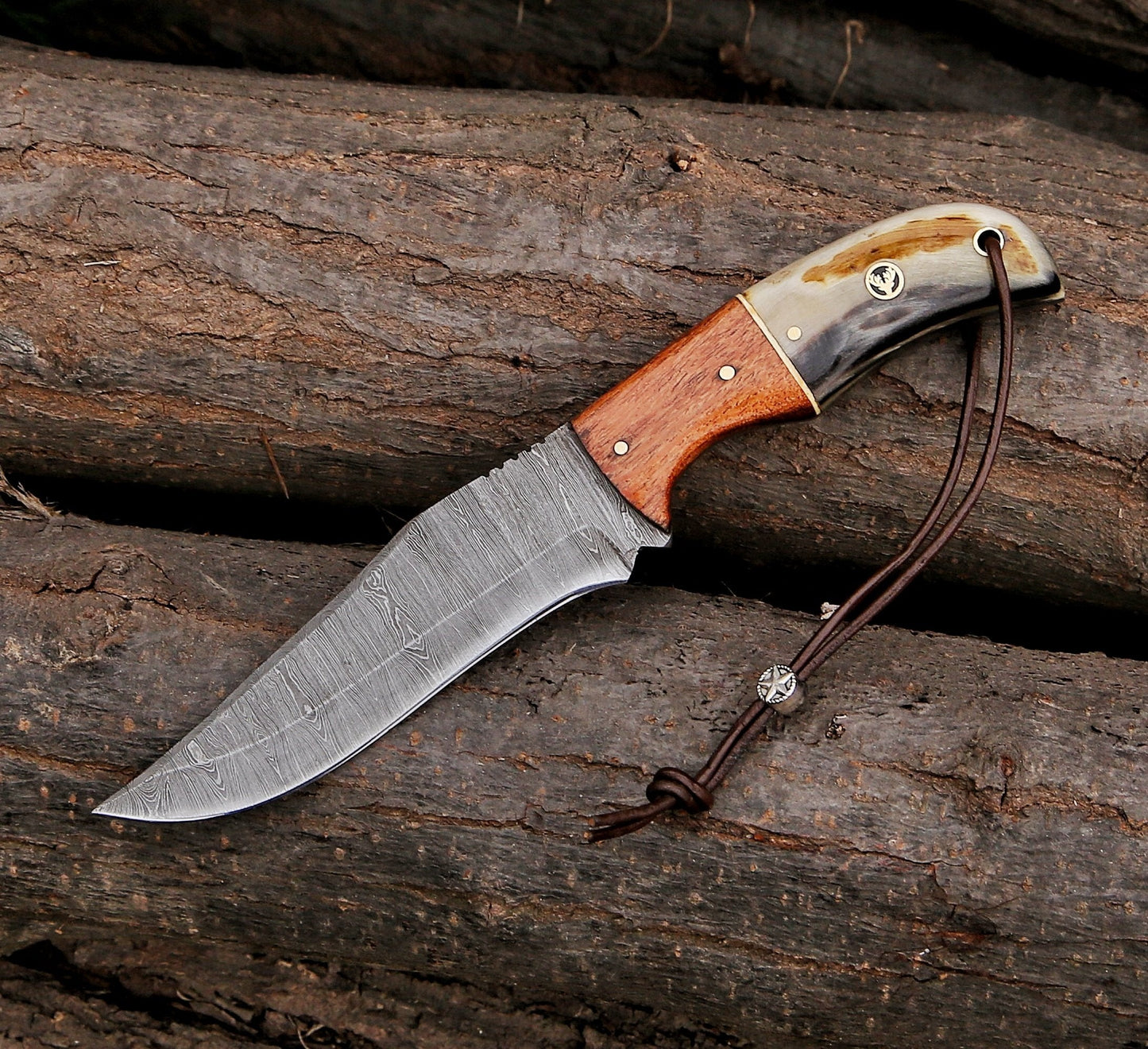 10" Custom Handmade Damascus Steel Hunting Skinning Knife Ram