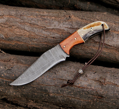 10" Custom Handmade Damascus Steel Hunting Skinning Knife Ram