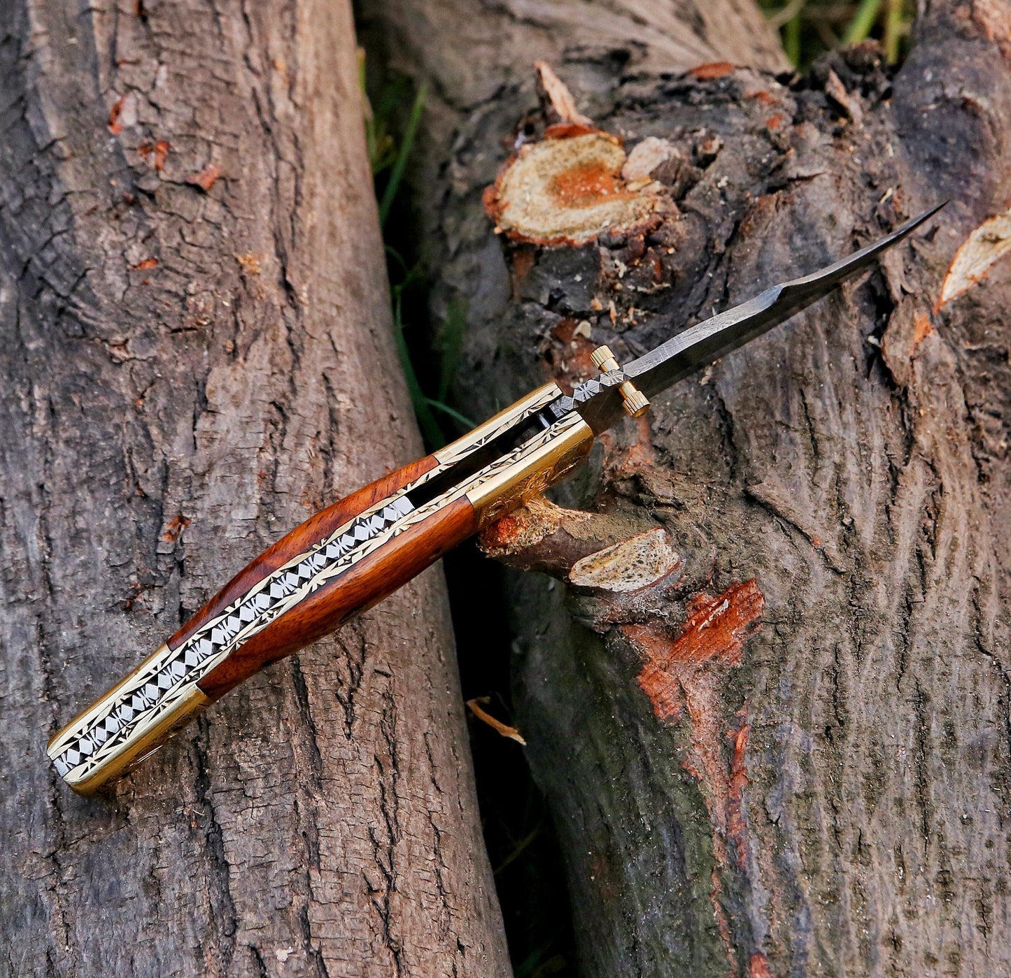 9" Damascus Steel Custom Hand Engraved Pocket Knife
