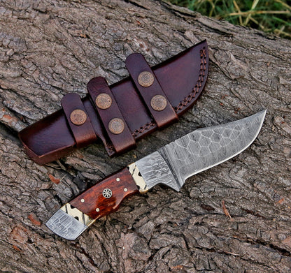 9.5" Custom Handmade Hammered Damascus Steel Hunting Skinning Knife