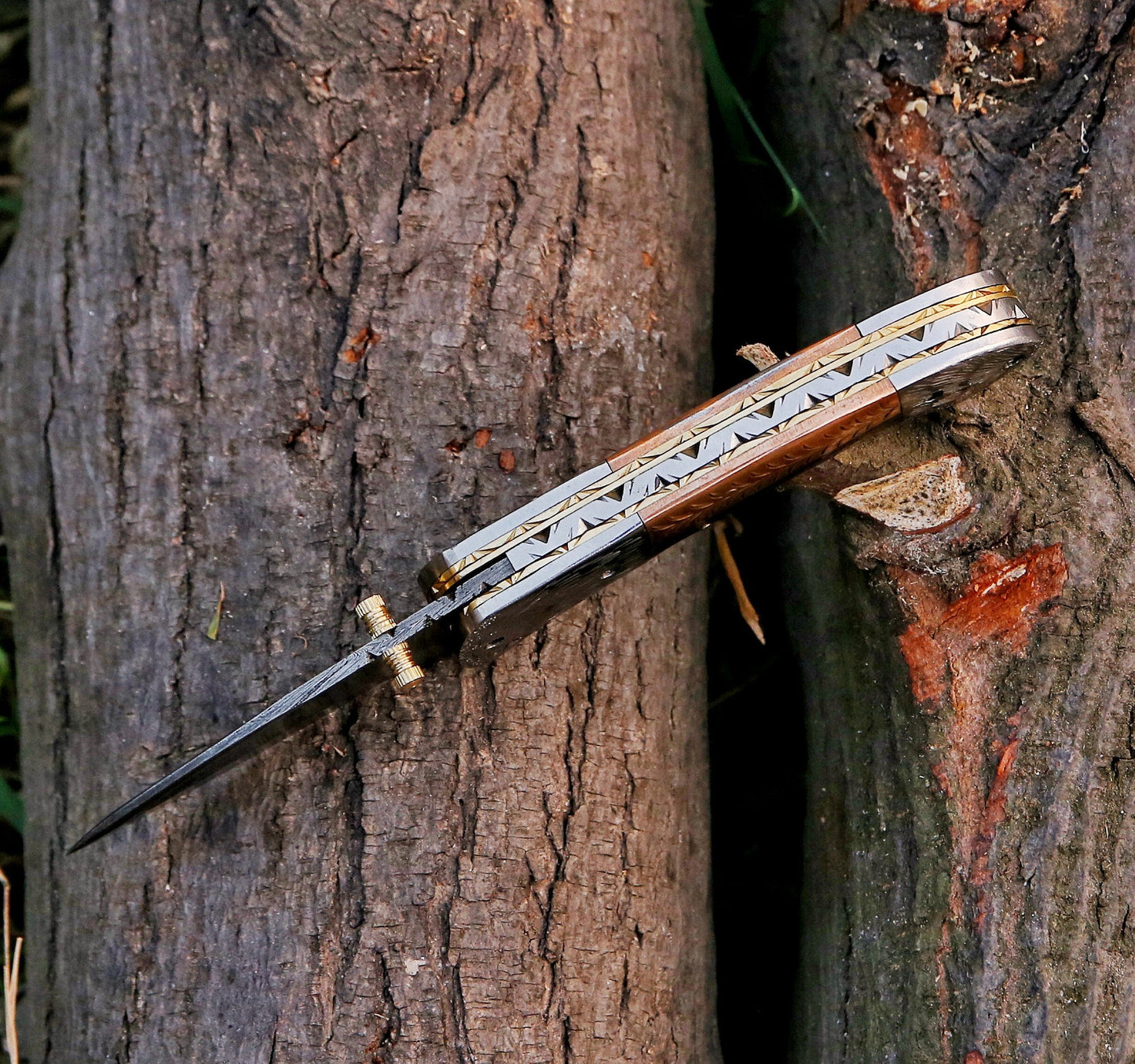8" Damascus Steel Custom Hand Engraved Folding Pocket Knife