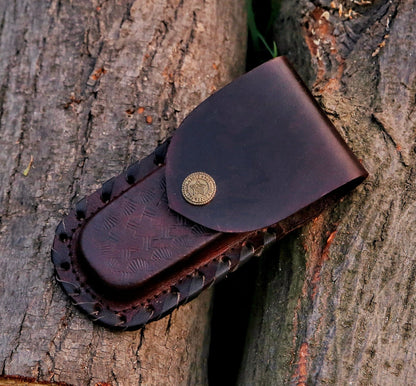 8" Damascus Steel Custom Hand Engraved Folding Pocket Knife