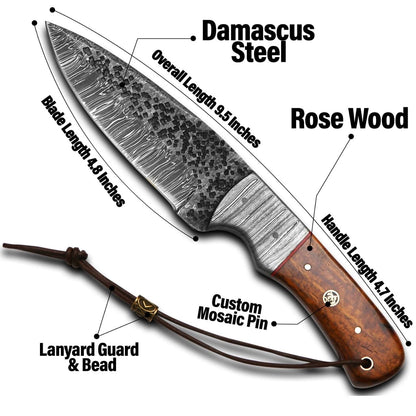 10" Custom Handmade Hammered Damascus Steel Hunting Skinning Knife