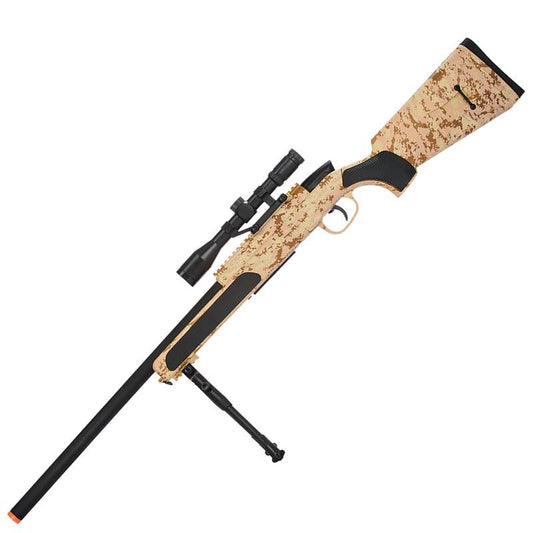 Airsoft Bolt Action Sniper Rifle With Scope & Bi-Pod Desert Digital