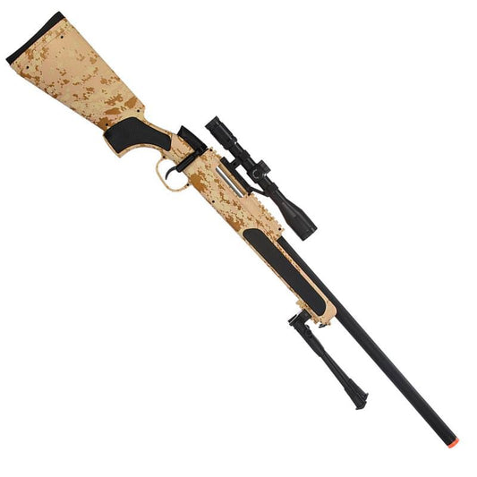 Airsoft Bolt Action Sniper Rifle With Scope & Bi-Pod Desert Digital