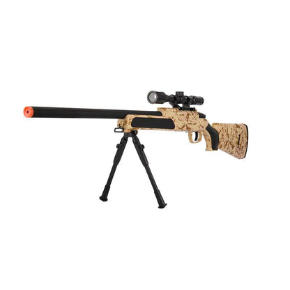 Airsoft Bolt Action Sniper Rifle With Scope & Bi-Pod Desert Digital