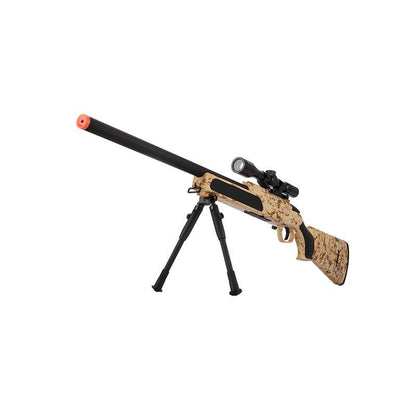 Airsoft Bolt Action Sniper Rifle With Scope & Bi-Pod Desert Digital